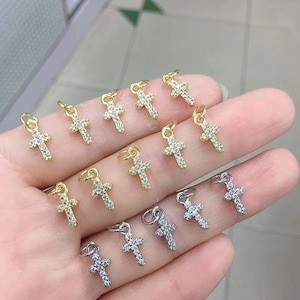 5 - 50pcs Micro Pave CZ Cross Charms, Gold / Platinum Plated Cross Charms ,6x12mm Cross Jewelry , Cross Pendants ,Religious Cross ,BA-712