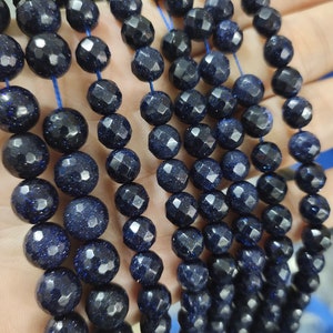 1 Full Strand 8mm 10mm Blue Goldstone Round Beads ,Faceted Round Sparkle Beads ,Smooth Blue Shiny Beads , BA-129