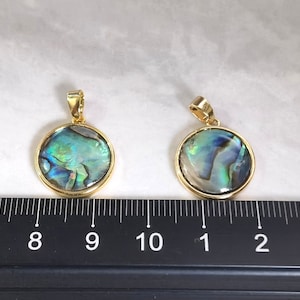 15mm Gold Plated Over Brass Flat Round Charm ,Abalone Shell Pendant ,2 -50 pcs，BA- 1213