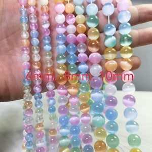 Natural Rainbow Selenite Gemstone Loose Beads ,Multi Color Selenite 6mm 8mm 10mm Round Gemstone Beads Jewelry Crafts ,15.5’’ Strand BA- 1427