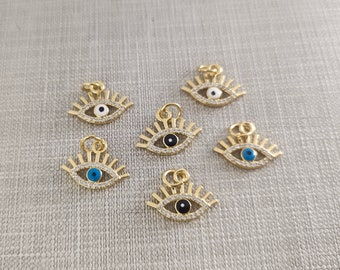 2 - 30pcs  Micro Pave CZ With Enamel Evil Eye Charm , 15x11mm CZ Evil Eye Pendant .Mini Evil Eye  , K238