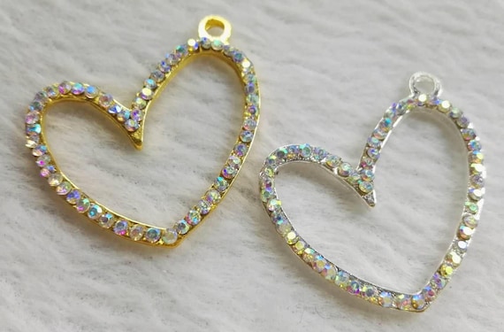 10pcs Alloy Rhinestone Heart Pendants Mini Dangle Charms DIY Jewelry 26x26.5mm