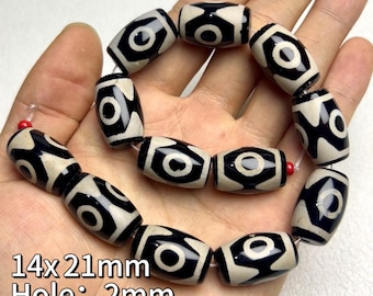 14x21mm Ancient Black Dzi Drum  Beads ,12pcs Religious Beads ,Tibetan Agate Beads ,3 Eye Black Tibetan Dzi Amulet Beads,BA- 1863