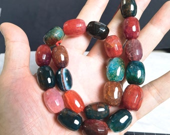 14x18mm Agate Chunky Barrel Beads ,21 pcs Multicolored Agate Drum Barrel Beads ,Natural Agate Faceted Beads ,AR- 1175