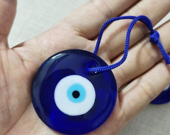 2 stuks groot blauw boze oog muurdecoratie, 5 cm blauw glas boze oog woondecoratie, Grieks boze oog, boze oog decor.