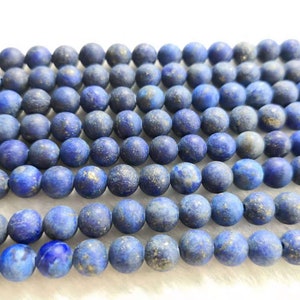 1 Full Strand 6mm 8mm 10mm Natural Matte Lapis Lazuli Round Beads , Perles de pierre semi-précieuses , Perles de fabrication de bijoux , Vente en gros