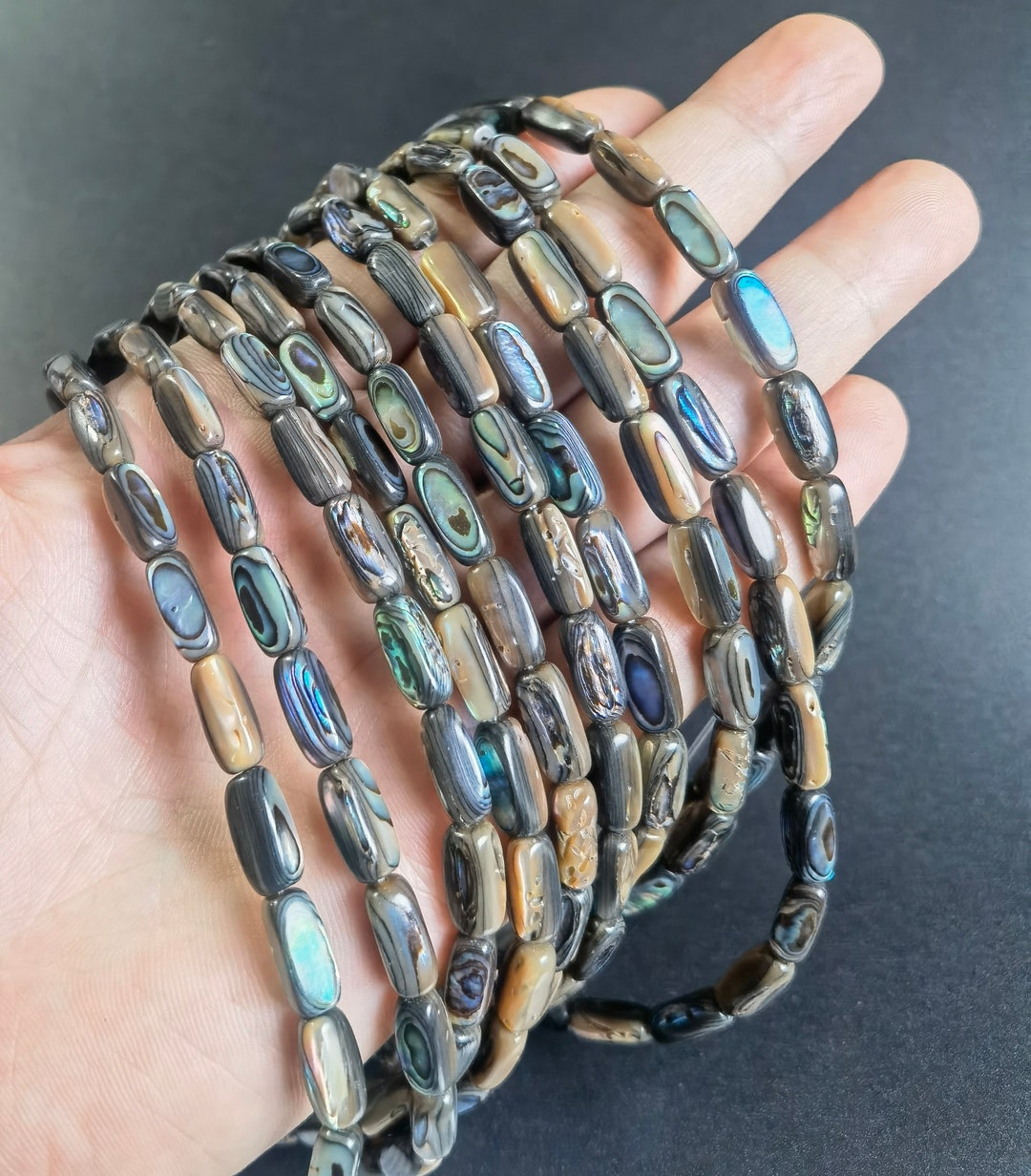 Rainbow Blue Abalone Rectangle Pendant Bead