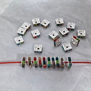 50 - 100pcs Multicolor Crystal Spacer Beads ,Rhinestone Square Spacer Beads ,Rhinestone Beads ,6mm 8mm 10mm Silver Square Beads ,BA- 985