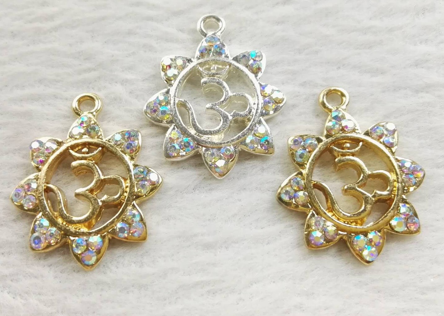10 pcs OM Charms Rhinestone Om Charm OM Pendant Yoga Etsy