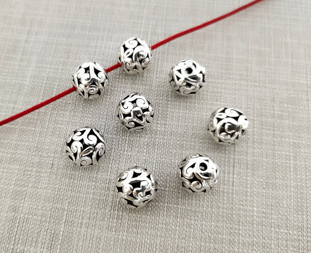 40 Perline Tibetane In Argento Antico | Distanziali Rotondi In Lega Metallica, 8 Mm, Foro 3,5 Mm, Fai Da Te Gioielli