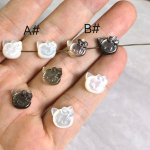 10mm Mother of Pearl Cat Beads, Natural MOP Cat , Shell Jewelry, Carved Shell Cat beads, Shell Findings, 2 - 50pcs ,BA- 1331