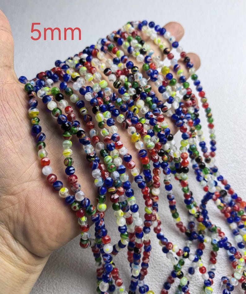 Multicolor Flower Round Beads ,Millefiori Glass Beads ,5mm 8mm Rainbow Glass Round Beads for jewelry making, 14'' full strand ,HA-241 5mm