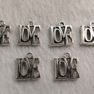 30 pcs Love  Charms , Love Pendants , Love Word Charms , Antiqued Silver Charms ,Wedding Charm ,Wholesale