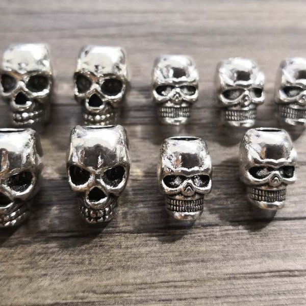 Antique Silver Skull Beads ,Large Hole Skull Beads , 10mm ,12mm Skull Head Beads , Skull Jewelry ,DIY Gothic Theme Jewelry ,30pcs /50pcs .