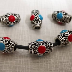 5pcs Large Hole Enamel Barrel Drum Beads , Barrel Spacer Beads , Metal Barrel Beads ,Drum Beads , 13x19mm Nepalese beads ,Wholesale