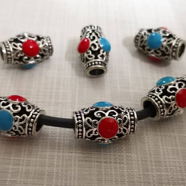 5pcs Large Hole Enamel Barrel Drum Beads , Barrel Spacer Beads , Metal Barrel Beads ,Drum Beads , 13x19mm Nepalese beads ,Wholesale