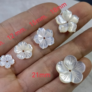 Natural Mother Of Pearl Flower Shape Beads ,Carved Shell Flower Beads ,10/12/15/18/21mm Natural White MOP Flower Beads ,2/10/50pcs .BA- 1106