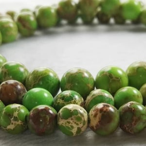1 rang complet 6 mm 8 mm 10 mm perles de jaspe sédiments marins naturels, perles d&#39;espacement en jaspe vert, perles de jaspe impression