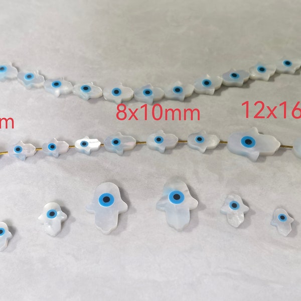 Mother Of Pearl Hamsa Hand Beads ,Evil Eye Beads , Hamsa Hand Beads ,Shell Evil Eye Beads , Evil Eye Protection  5 - 100pcs Quantity options