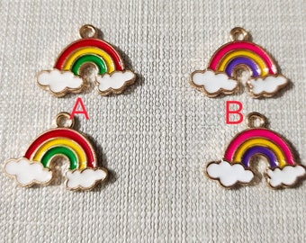 20pcs Enamel Cloud Rainbow Charms ,19x14mm Gold Tone Rainbow Charm, Multicolor Enamel Rainbow Charms,