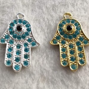 5pcs Rhinestone Hamsa Hand Charms , Hamsa Hand Jewelry ,Hamsa Hand Pendant , Spiritual Charms ,Wholesale