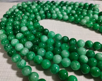 1 Full Strand Natural Green Jade Round Beads ,Jade Beads ,6m 8mm 10mm Smooth Round Stone Beads for Jewelry Making ,Wholesale Jade ,JA-163
