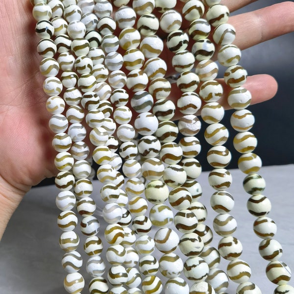 1 Full Strand 8mm 10mm Tibetan dzi beads , Tibetan Agate Beads , Brown Wave Striped Agate Beads , AS- 1170