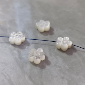 2 - 30 pcs Natural Mother Of Pearl Flower Beads ,Carved Shell Flower Beads ,Sea Shell Beads, 12mm White MOP Beads , BA- 961