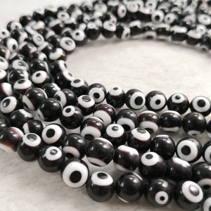 Black  Evil Eye Round Beads , Glass Evil Eye Beads ,4mm 6mm 8mm 10mm 12mm Glass Round Beads for Jewelry Making , Protection Evil Eye Beads .