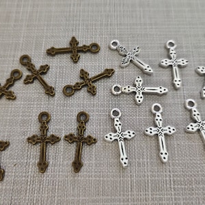 50pcs Double Sided Cross Charms ,11x21mm Silver Cross Jewelry ,Antique Bronze Cross Charm ,Findings , BA-492