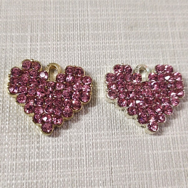 10pcs Strass Heart Charms , 21x19mm Pink Heart Charms , Love Charms , Pink Crystal Rhinestone Pave Heart Charm , Découvertes