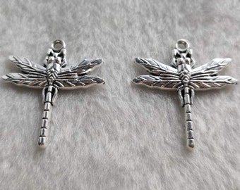 30pcs Dragonfly Charms Pendant ,Dragonfly Jewelry , Antique Silver Insect Charms , 28x32 mm ,Wholesale
