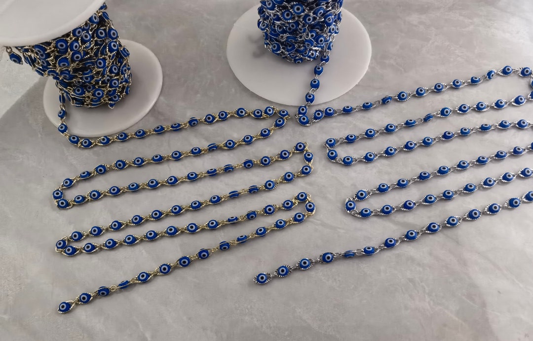 1 - 10 Meters Gold Silver Plated Evil Eye Chain ,blue Evil Eye Chain ...