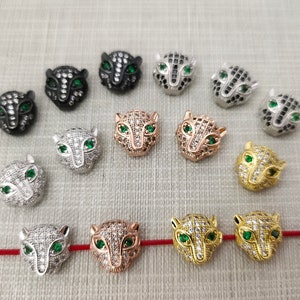 11x11mm CZ Micro Pave Jaguar Panther Head Bead Charms ,Leopard Head Space Beads ,Micro Paved Jaguar Beads ,2 / 5 /10pcs ,Wholesale,BA-242
