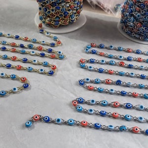 1/3/5/10 Meters Evil Eye Chain ,Multicolor Evil Eye Chain ,5mm Evil Eye Chain , Waist Chain Necklace DIY Jewelry Making Supplies ,BA-357