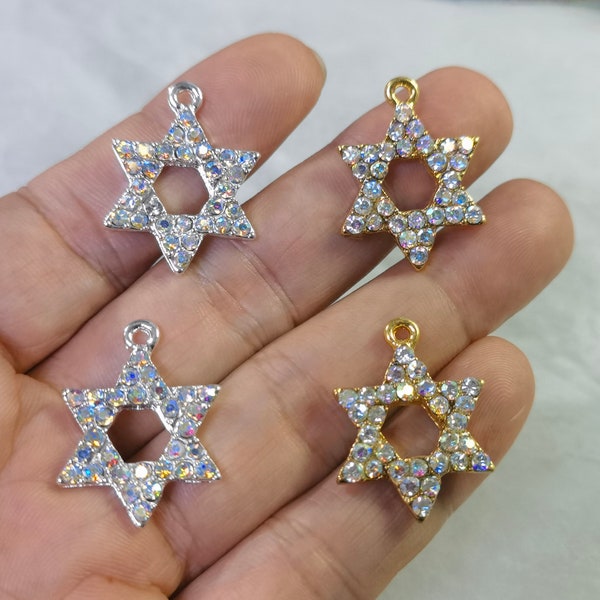 10 pcs Rhinestone Hanukkah Charms, Star of David Charms ,Star Charm ,Jewish Charm ,Star Pendant , David Star , Chanukah charm ,Jewish Star