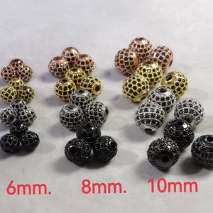 6mm 8mm 10mm Cubic Zirconia Micro Paved Beads ,Black CZ Micro Pave Ball Beads , Ball Space Beads ,Disco Ball Beads ,5-50pcs ,BA- 237