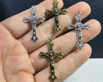 21x37mm Crucifix Cross Charm ,Antiqued Silver / Bronze Cross Charm ,Cross Charm,Jesus Crucifix Pendant ,20-100pcs Bulk Lot Optional BA- 1485