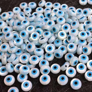 4mm Mother Of Pearl Evil Eye Beads , Evil Eye Beads , Natural Shell Beads , Evil Eye Protection , Evil Eye Jewelry Supply ,Bulk Lot Options
