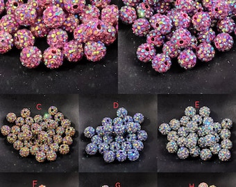 8mm Shiny AB Rhinestone Disco Ball Beads ,Micro Pave Beads, Multicolor Disco Balls ,Polymer Clay Beads ,20 - 100pcs Optional, BA- 827