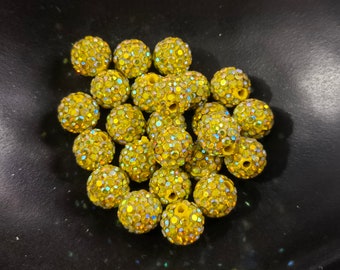 8mm 10mm Yellow AB Disco Ball Beads , Rhinestone Disco Balls ,Polymer Clay Beads ,Bracelet Beads Jewelry Supplies