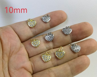 10 x 10 mm Micro Pave CZ Herz Charms, platiniert / Gold Herz Charms, Pave CZ Herz Schmuck Charms, Zubehör, 5 Stück, C196