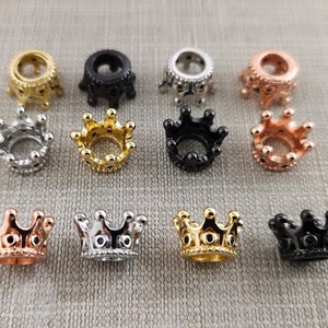 5 - 50pcs Black CZ Micro Pave Crown Beads ,King Crown Charms ,7x11mm Crown Bracelet Charms , King Crown Bead Charms for Jewelry making 