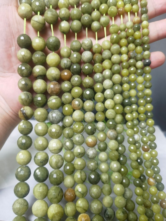 1 Full Strand Olive Green Jade Beads ,Faceted Round Jade Beads ,6mm 8mm 10mm 12mm Olive Green Beads for Jewelry Making ,15” Strand , BA-381