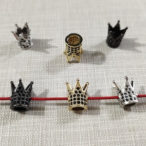 1-10pcs Micro Pave Crown Beads, King Crown Beads, King Crown Charms, 12x9mm Crown Bracelet Charms, King Bead Charms para la fabricación de joyas 