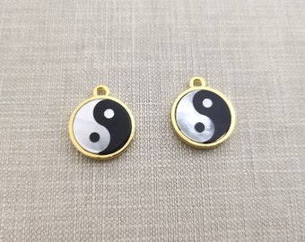 Gold Plated Copper With Mother Of Pearl Yin Yang Charm ,16x19mm Taoism Charm ,Eight Diagrams Charm,Tai Chi Pendant , Yoga Jewelry ,2/5/10pcs