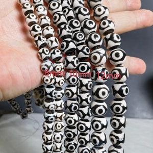 1 Full Str Tibetan Dzi Round Beads ,Religious Beads ,Buddhist Amulet  Beads ,3 Eye Dzi Beads ,Unique Dzi Beads ,AS- 1082