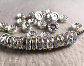 6 - 12mm Rhinestone Rondelle Beads , Rondelle Spacer Bead , Crystal AB Spacer Beads , Loose Rondelle Beads For Jewelry Making , 100pcs