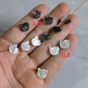 10mm Mother of Pearl Cat Beads, Natural MOP Cat , Shell Jewelry, Carved Shell Cat beads, Shell Findings,5 - 50pcs ,BA- 1369