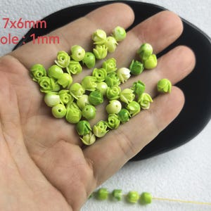 7X6mm Composite Resin Coral Pakalana Flower Beads ,Carved Tulip Flower Beads ,Green Flower Coral Beads ,20-100pcs Optional ,BA- 1803